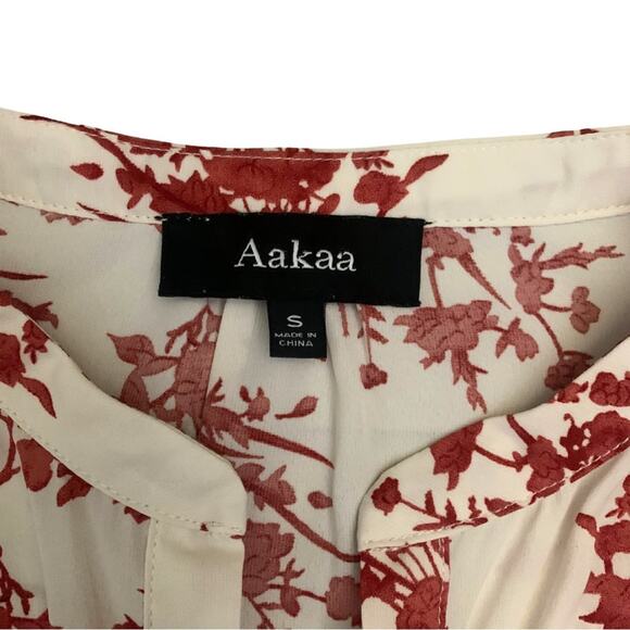 Aakaa Flowy Cream Red Floral Print Short Dress Size Small Long Sleeves - Picture 7 of 12
